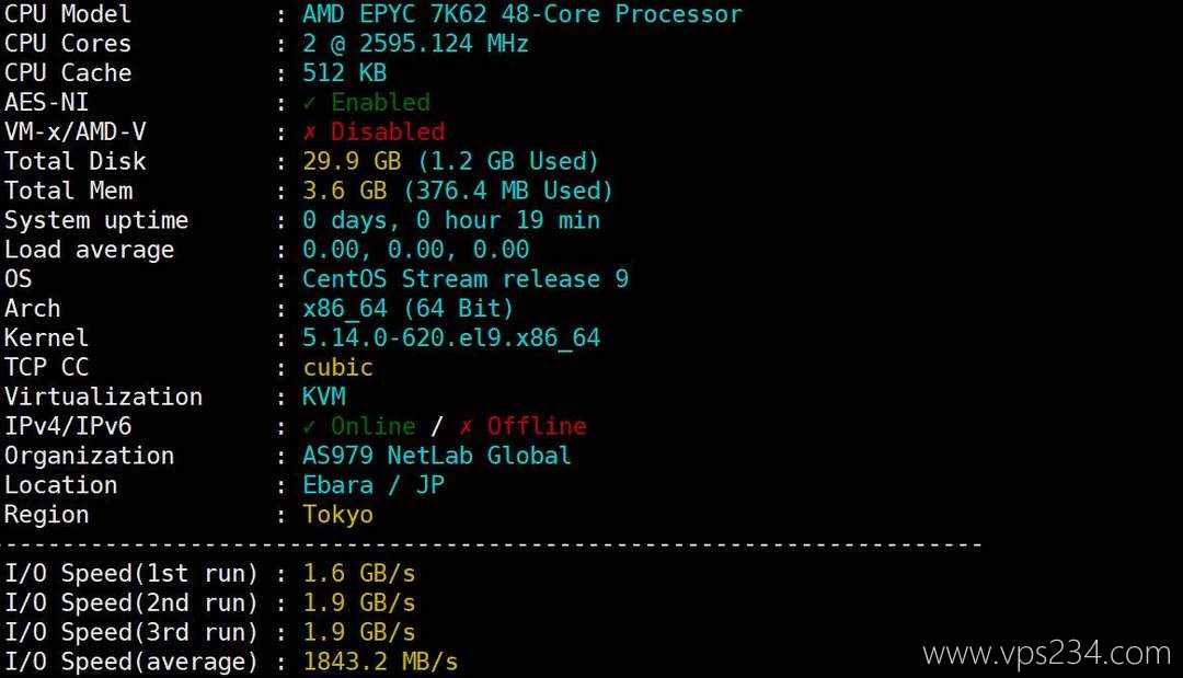 雨云日本VPS网络测试-性能和速度