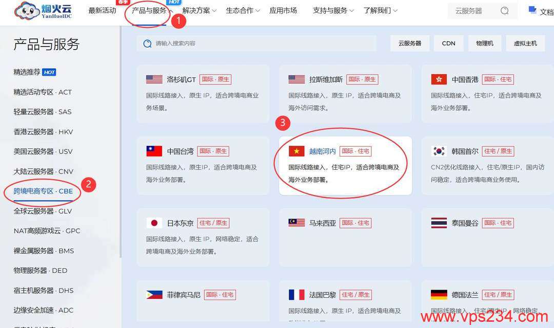 烟火云越南家宽VPS购买教程-产品入口