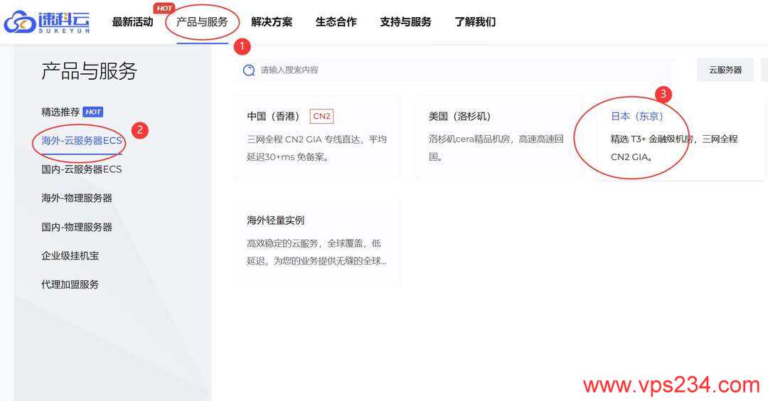 速科云日本VPS购买教程-产品入口