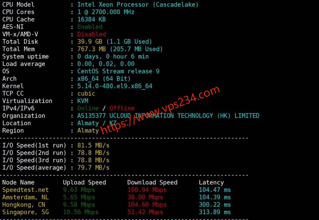 UCloud哈萨克斯坦VPS网络测试-性能和速度
