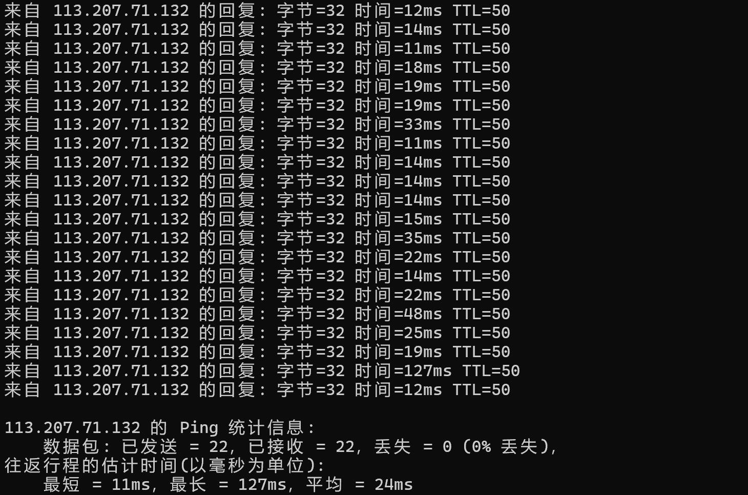 ZJI重庆服务器网络测试-本地Ping平均延迟
