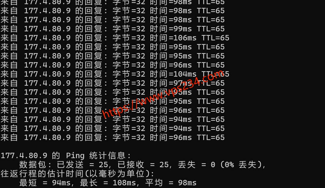 华纳云日本服务器网络测试-本地Ping平均延迟