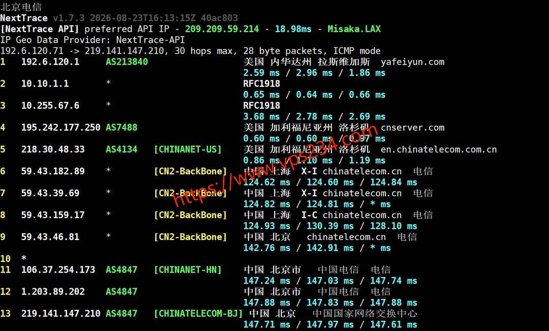QQG.NET美国VPS网络测试-电信回程路由