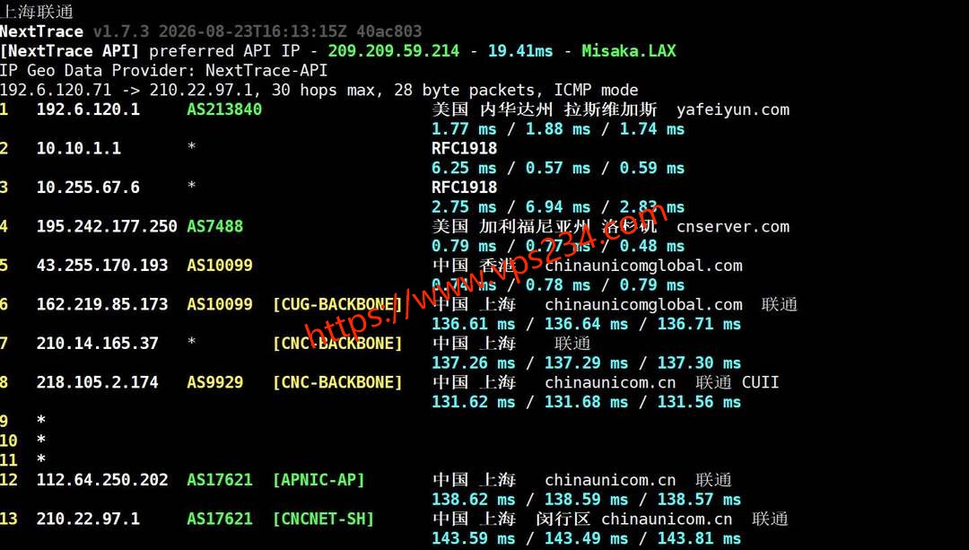 QQG.NET美国VPS网络测试-联通回程路由