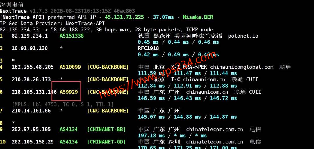 丽萨主机德国VPS网络测试-电信回程路由